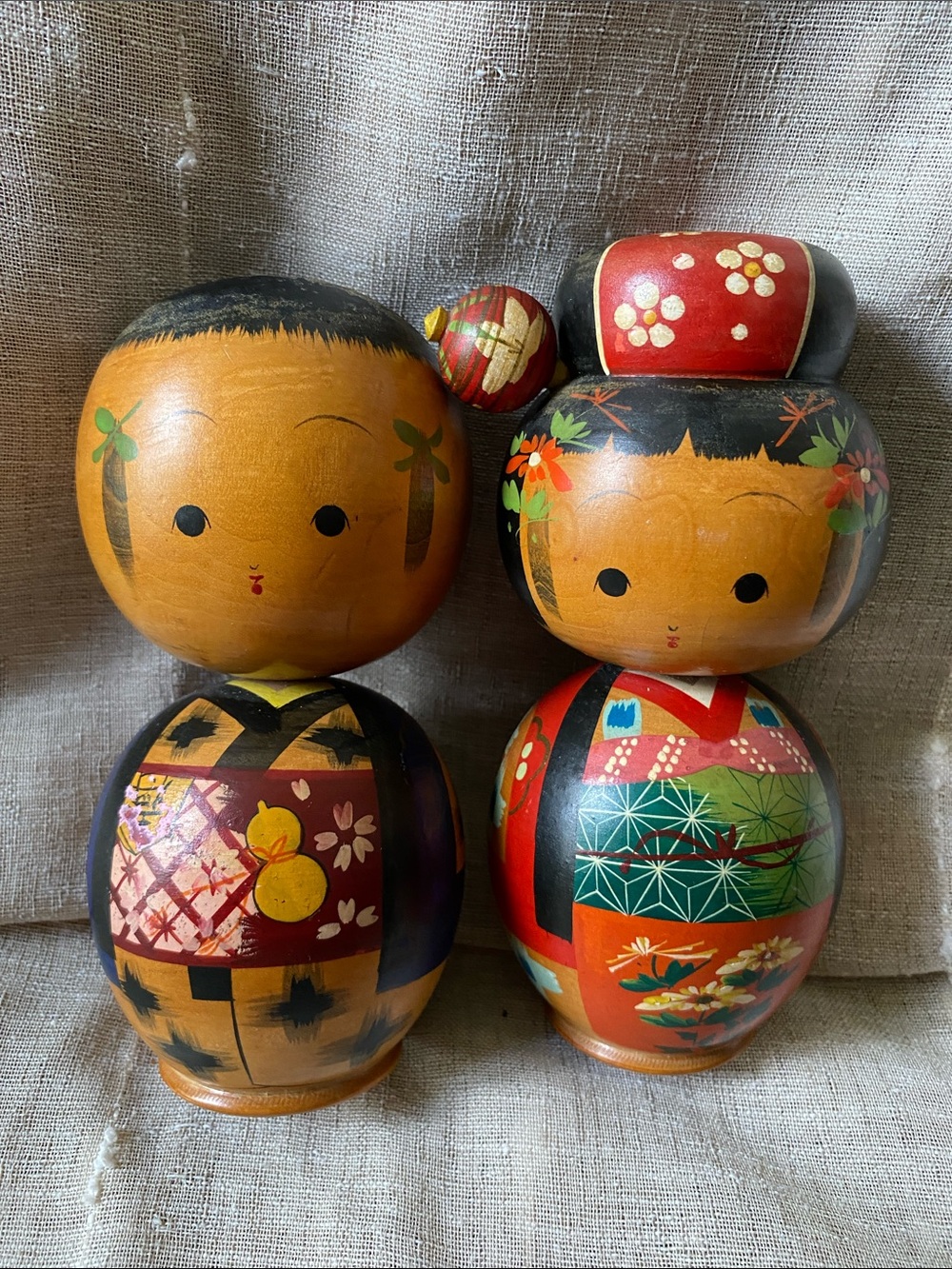 Vintage Japanese Nodder Kokeshi Dolls post-WWII Era 1950’s